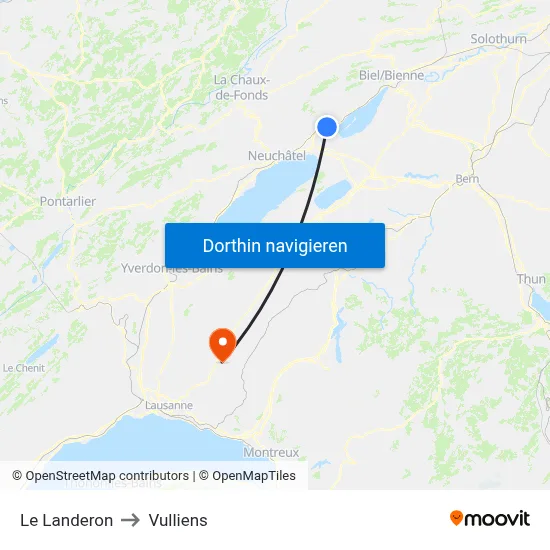 Le Landeron to Vulliens map