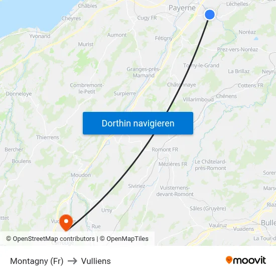 Montagny (Fr) to Vulliens map