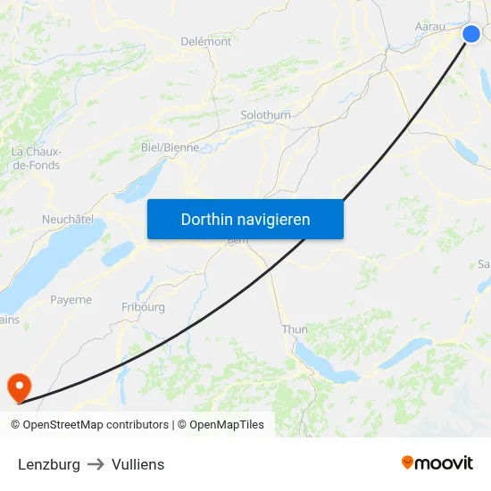Lenzburg to Vulliens map