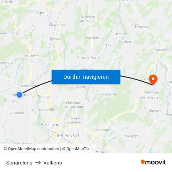 Senarclens to Vulliens map