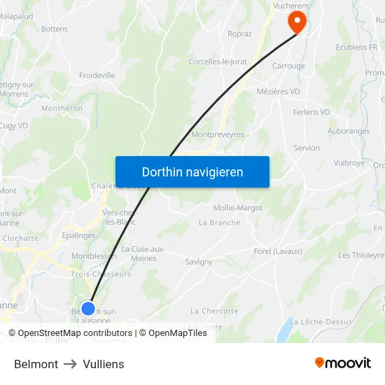 Belmont to Vulliens map