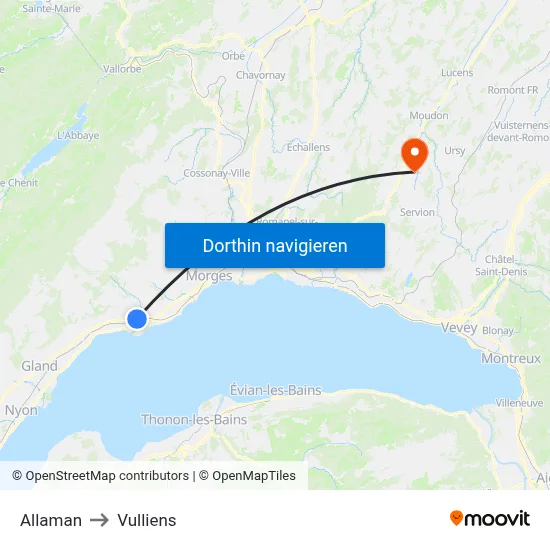 Allaman to Vulliens map