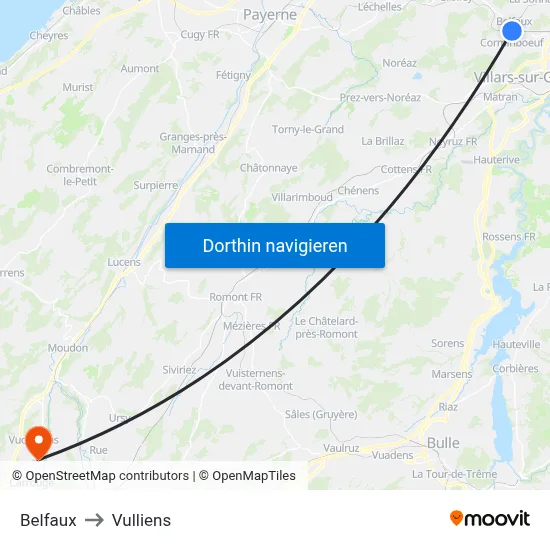 Belfaux to Vulliens map