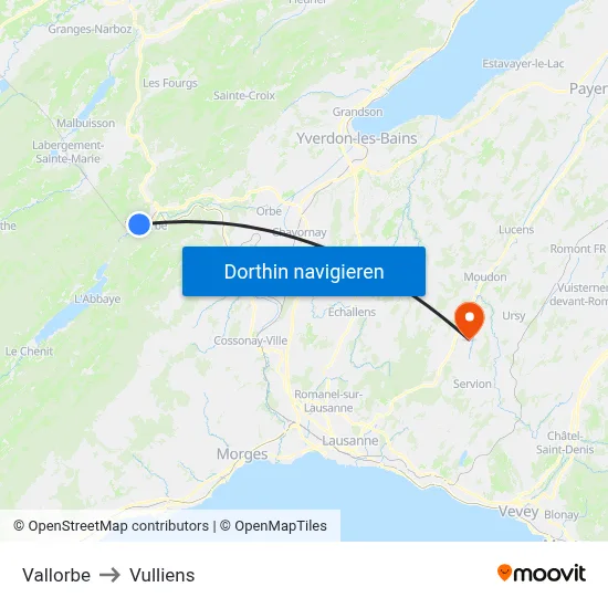 Vallorbe to Vulliens map