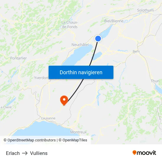 Erlach to Vulliens map