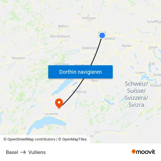Basel to Vulliens map