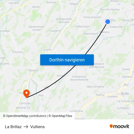 La Brillaz to Vulliens map