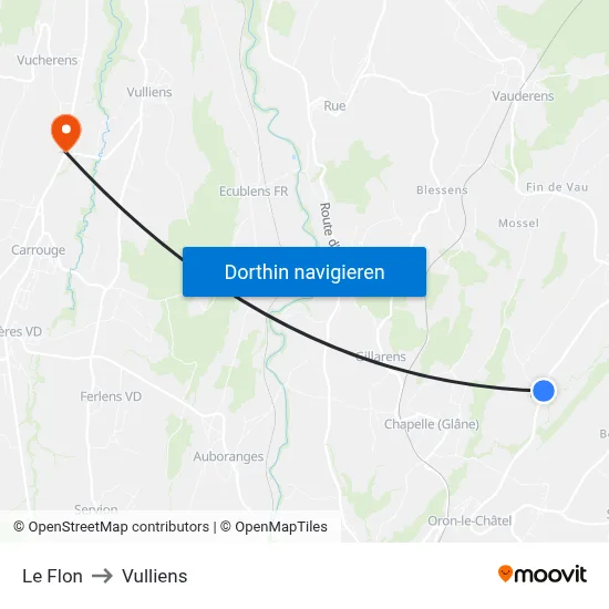 Le Flon to Vulliens map