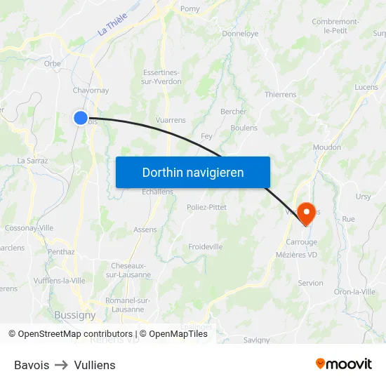 Bavois to Vulliens map