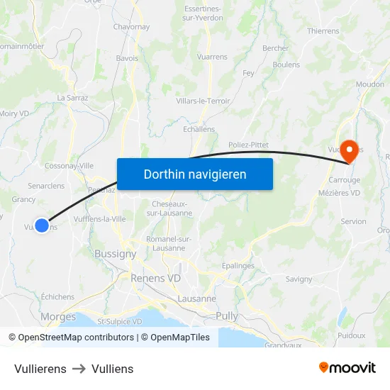 Vullierens to Vulliens map