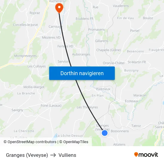 Granges (Veveyse) to Vulliens map