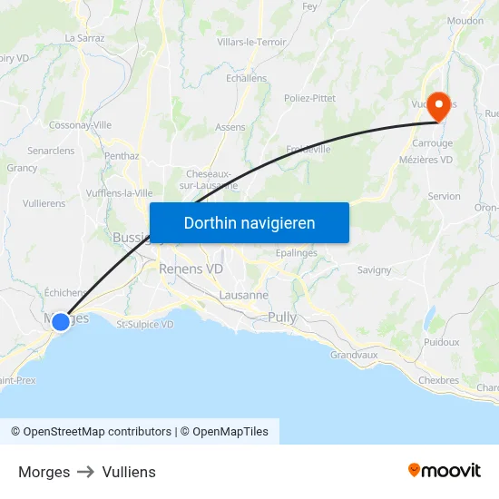 Morges to Vulliens map