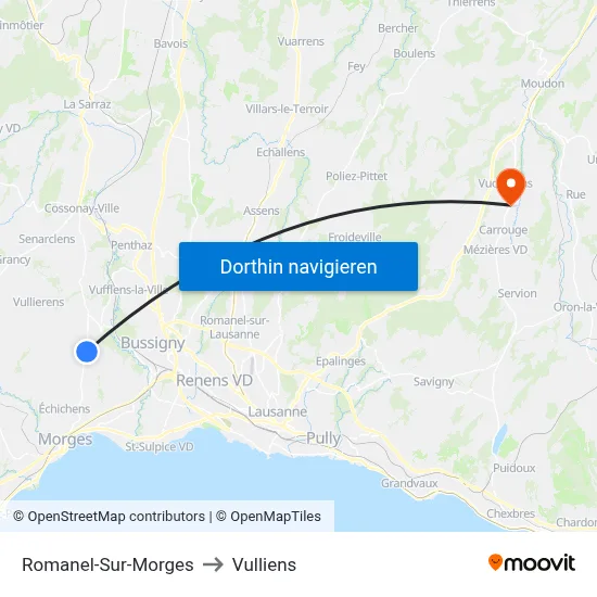 Romanel-Sur-Morges to Vulliens map