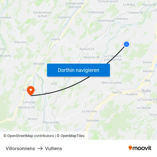Villorsonnens to Vulliens map