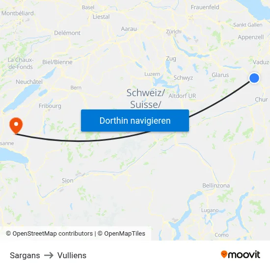Sargans to Vulliens map