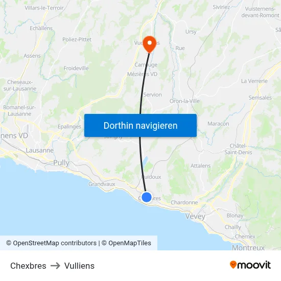 Chexbres to Vulliens map