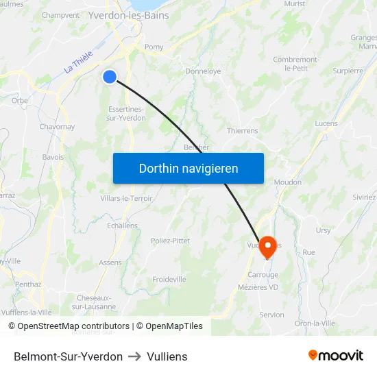Belmont-Sur-Yverdon to Vulliens map