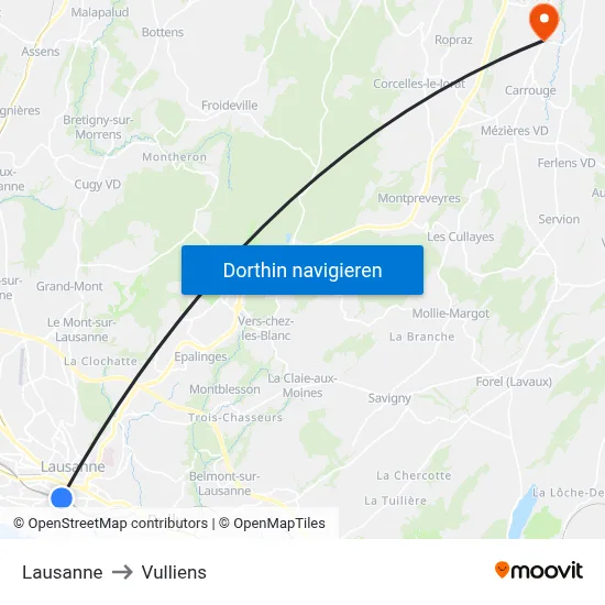 Lausanne to Vulliens map