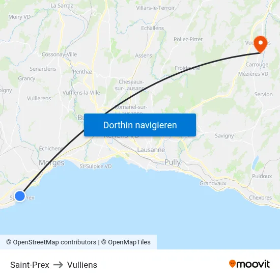 Saint-Prex to Vulliens map