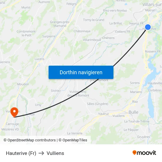 Hauterive (Fr) to Vulliens map