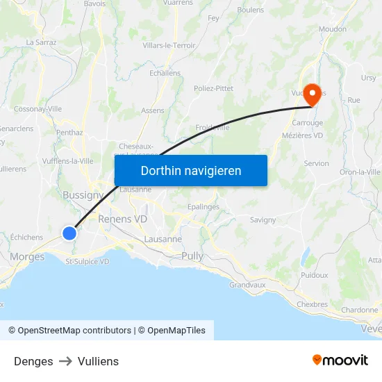 Denges to Vulliens map