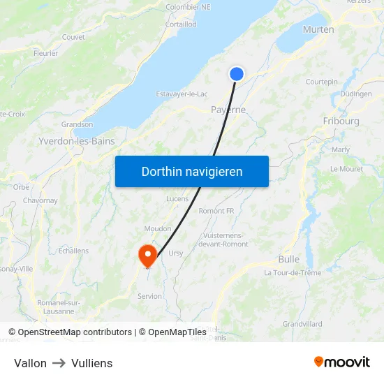 Vallon to Vulliens map