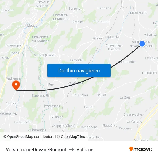 Vuisternens-Devant-Romont to Vulliens map