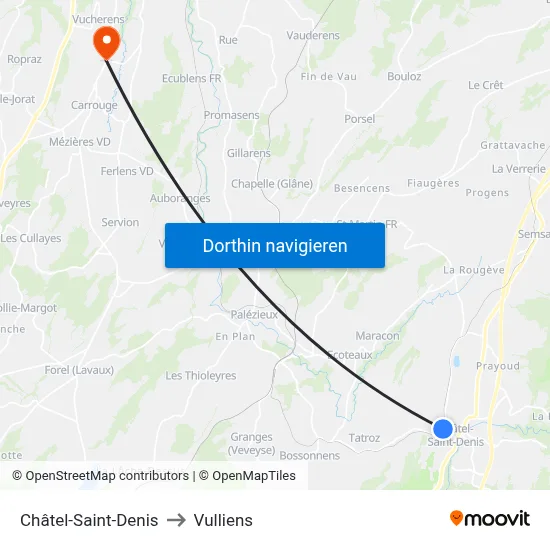 Châtel-Saint-Denis to Vulliens map