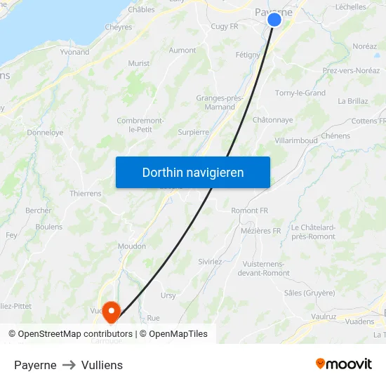 Payerne to Vulliens map