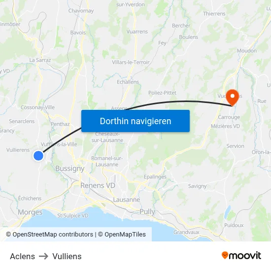 Aclens to Vulliens map
