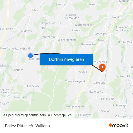 Poliez-Pittet to Vulliens map