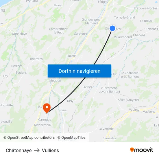 Châtonnaye to Vulliens map