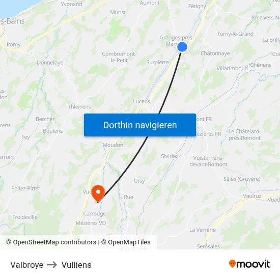 Valbroye to Vulliens map