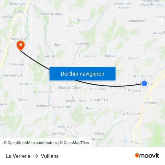 La Verrerie to Vulliens map