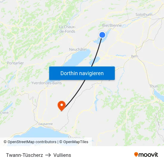 Twann-Tüscherz to Vulliens map