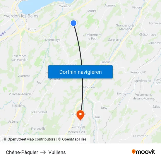 Chêne-Pâquier to Vulliens map