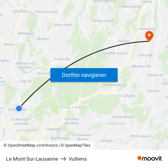 Le Mont-Sur-Lausanne to Vulliens map