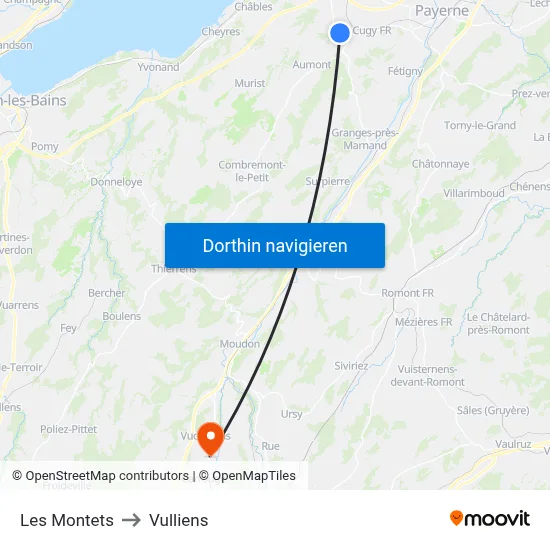 Les Montets to Vulliens map