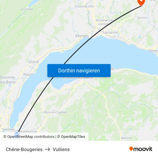 Chêne-Bougeries to Vulliens map