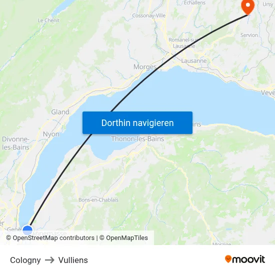 Cologny to Vulliens map