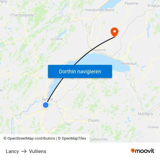 Lancy to Vulliens map