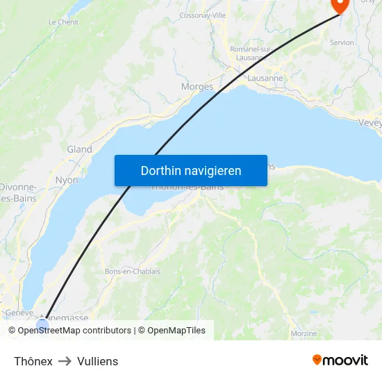 Thônex to Vulliens map
