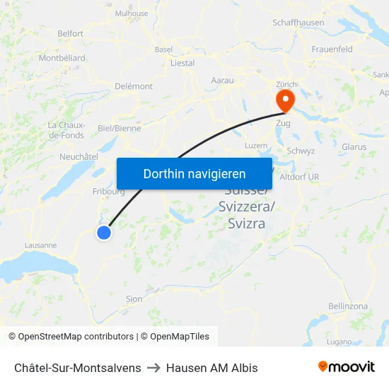 Châtel-Sur-Montsalvens to Hausen AM Albis map
