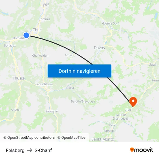 Felsberg to S-Chanf map