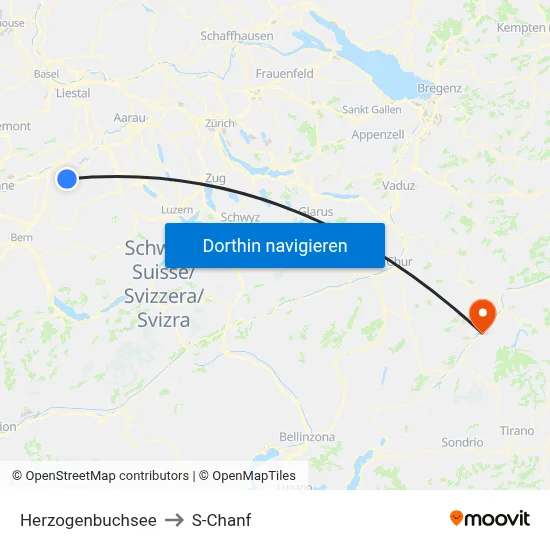 Herzogenbuchsee to S-Chanf map
