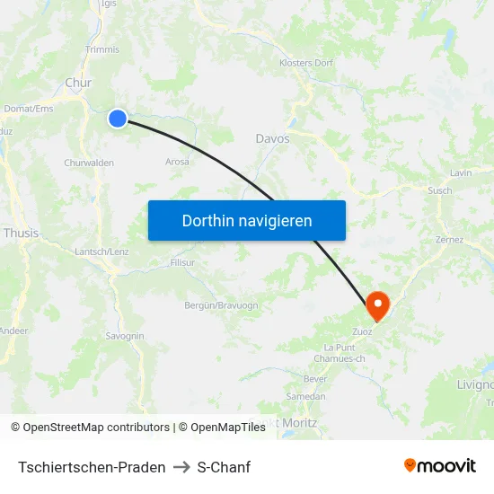 Tschiertschen-Praden to S-Chanf map