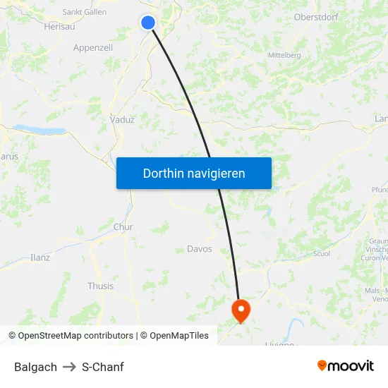 Balgach to S-Chanf map