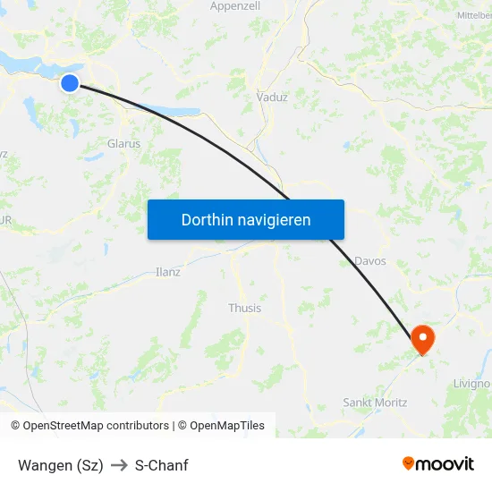 Wangen (Sz) to S-Chanf map