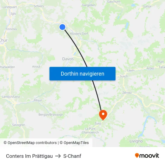 Conters Im Prättigau to S-Chanf map
