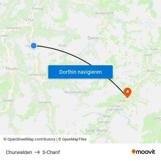 Churwalden to S-Chanf map